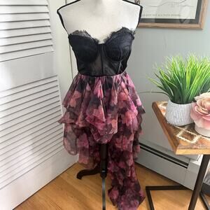 THIRTY THIRTY Womens Dress Small Black Purple Strapless Hi Low Whimsigoth Grunge